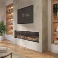 Black 3-Sided Inset Electric Media Wall Smart Fire Place - 60 Inch - AmberGlo