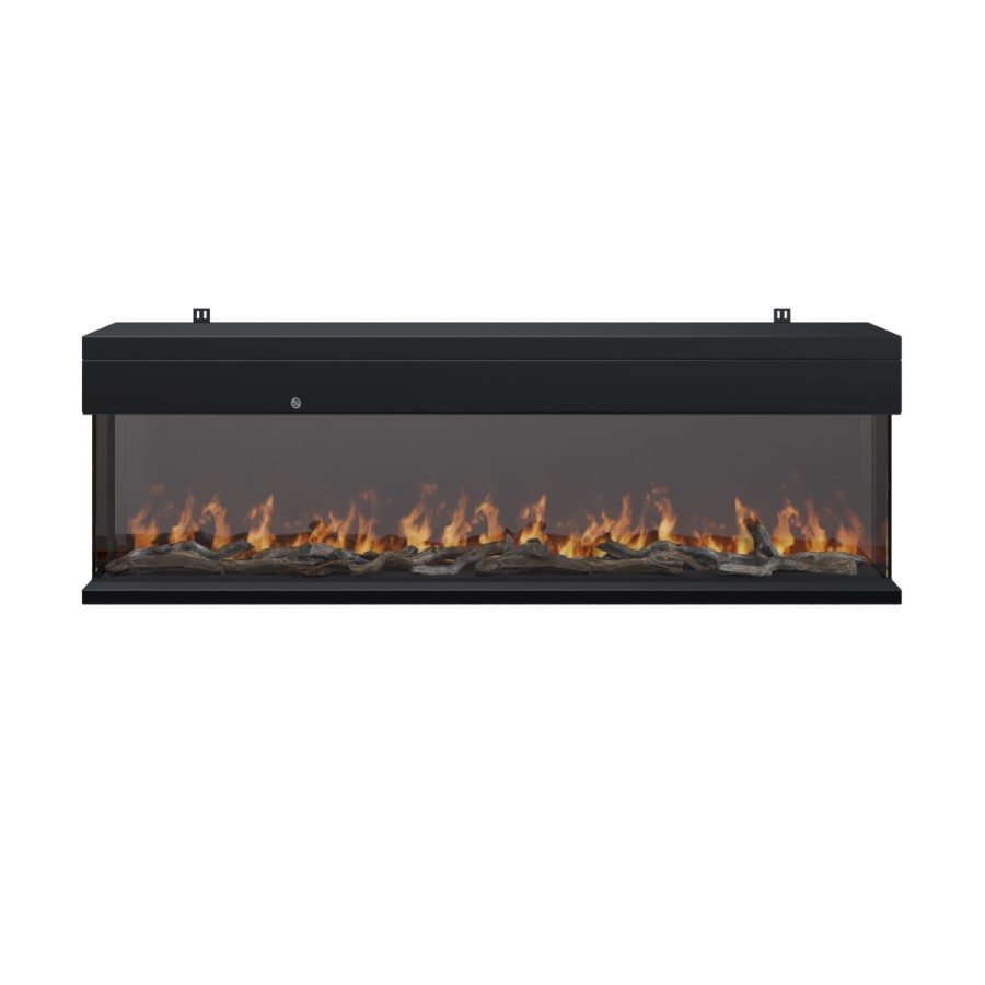 Black 3-Sided Inset Electric Media Wall Smart Fire Place - 60 Inch - AmberGlo
