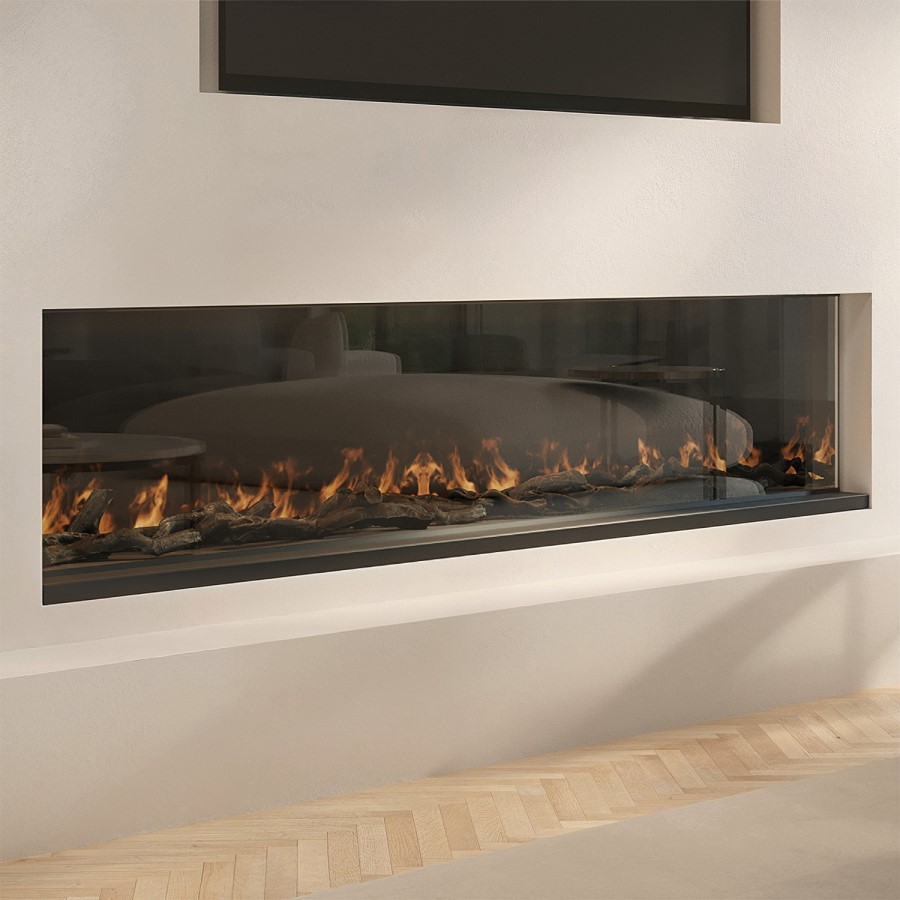 ALMOST PERFECT - Black 70inch WiFi Enabled Inset Electric Media Wall Fireplace - AmberGlo