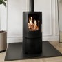 Round Cast Iron 5kW Log Burning Multi-Fuel Stove in Black - AmberGlo