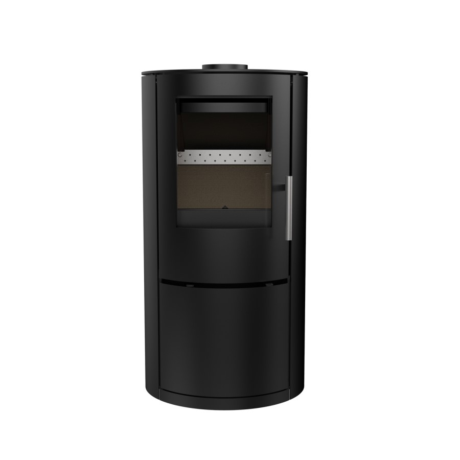 Round Cast Iron 5kW Log Burning Multi-Fuel Stove in Black - AmberGlo
