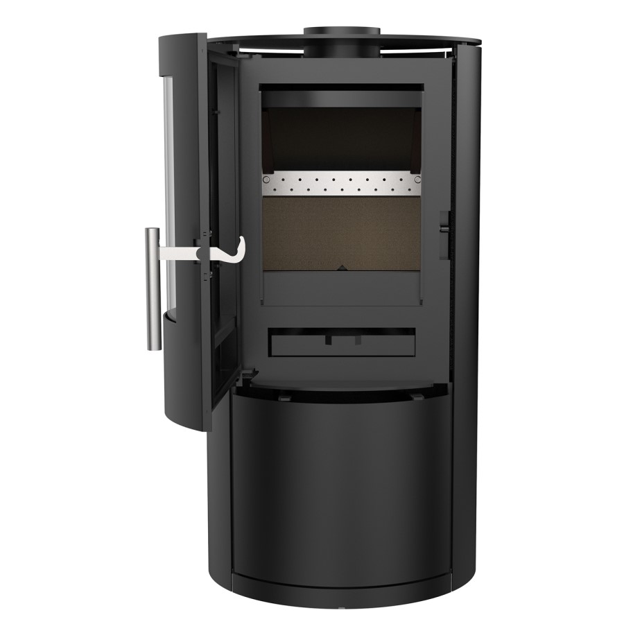 Round Cast Iron 5kW Log Burning Multi-Fuel Stove in Black - AmberGlo
