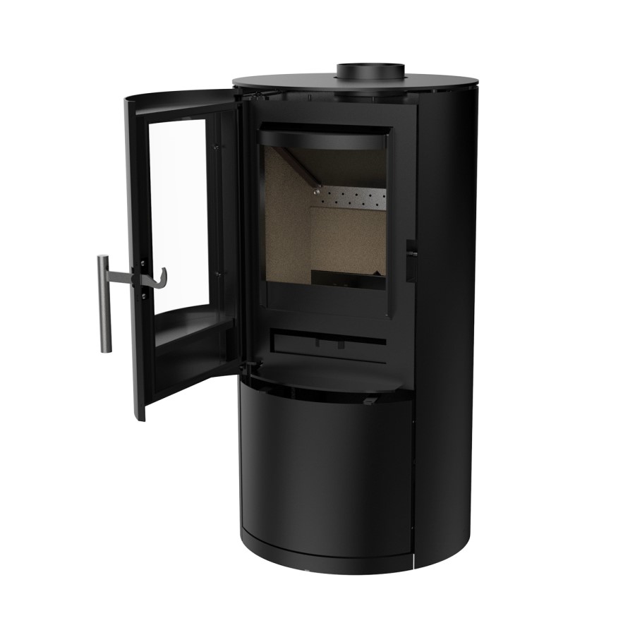 Round Cast Iron 5kW Log Burning Multi-Fuel Stove in Black - AmberGlo