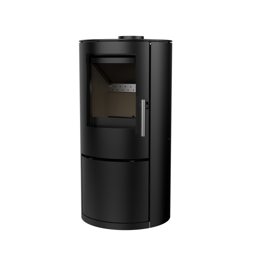 Round Cast Iron 5kW Log Burning Multi-Fuel Stove in Black - AmberGlo