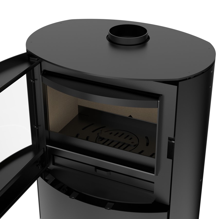 Round Cast Iron Log Burning Multi-Fuel Stove in Black - 6.9kW - AmberGlo