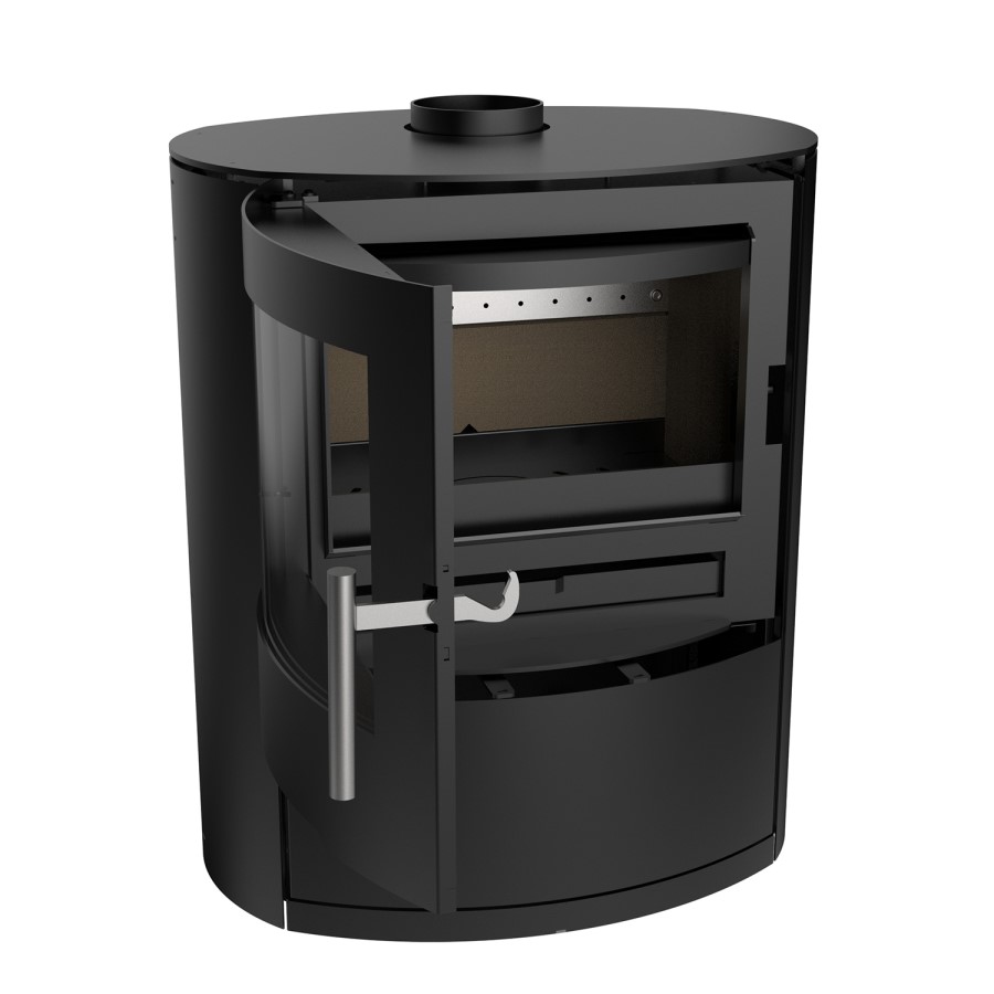 Round Cast Iron Log Burning Multi-Fuel Stove in Black - 6.9kW - AmberGlo