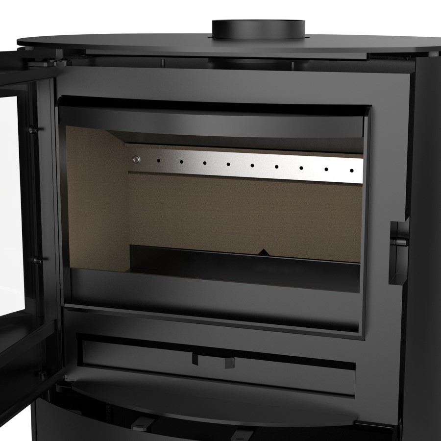 Round Cast Iron Log Burning Multi-Fuel Stove in Black - 6.9kW - AmberGlo