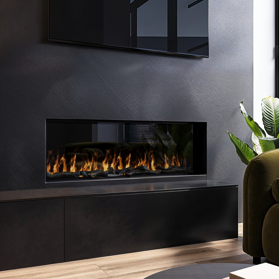 Black 3-Sided Inset Electric Media Wall Smart Fire Place - 40 Inch - AmberGlo
