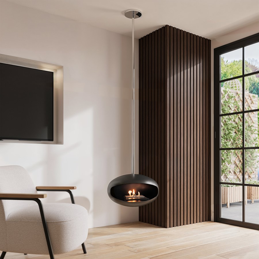 Modern Black Bioethanol Hanging Fire - AmberGlo