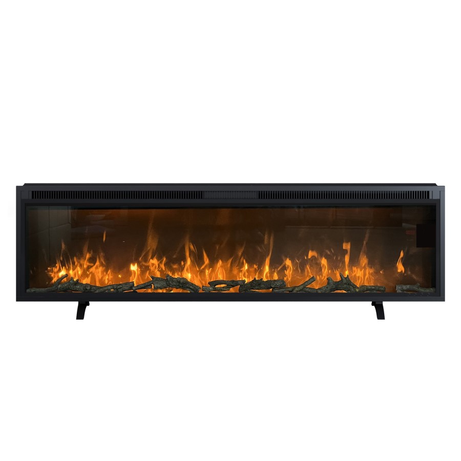 GRADE A3 - Black Slimline Inset Electric Media Wall Smart Fire Place - 60 Inch - AmberGlo