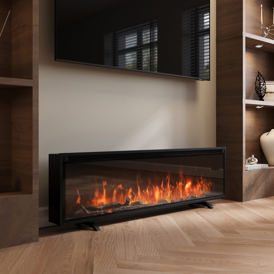 GRADE A3 - Black Slimline Inset Electric Media Wall Smart Fire Place - 60 Inch - AmberGlo