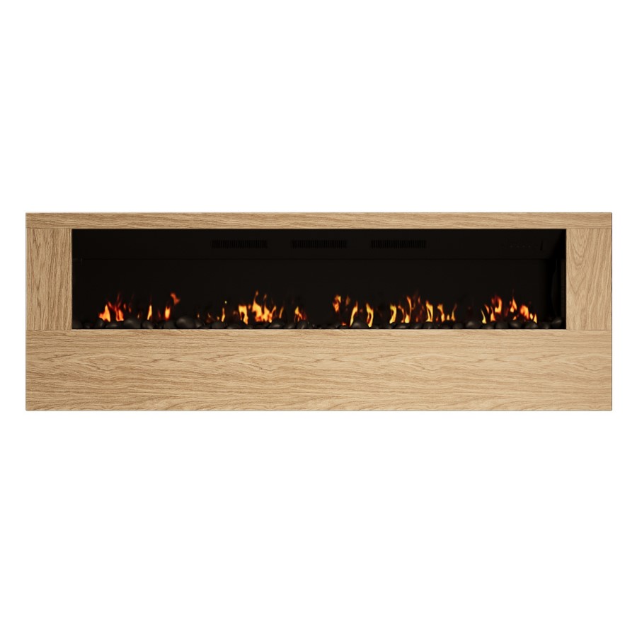 Wall-Mounted Electric Fire with Oak Surround - 70 Inch - AmberGlo