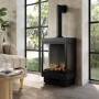 Large Electric Log Burner-Style Stove with Decorative Flue in Black - AmberGlo