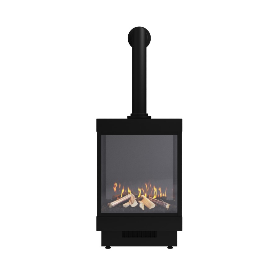 Large Electric Log Burner-Style Stove with Decorative Flue in Black - AmberGlo