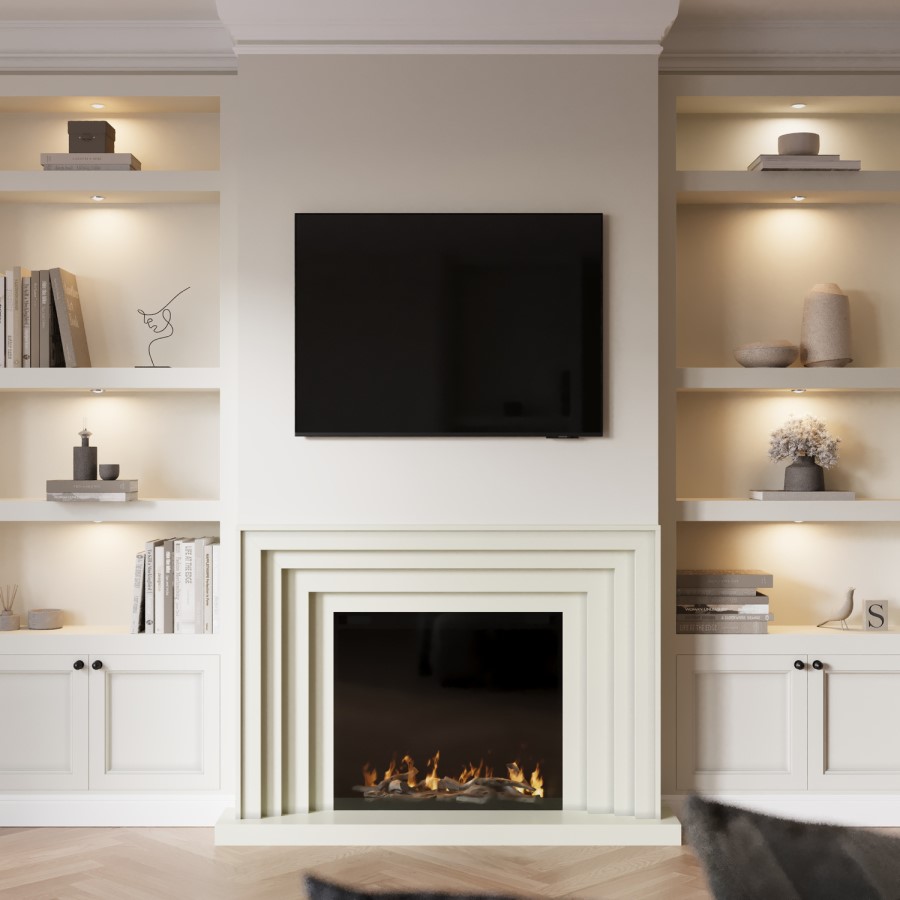Cream Fire Surround and Electric Fire with Logs - AmberGlo