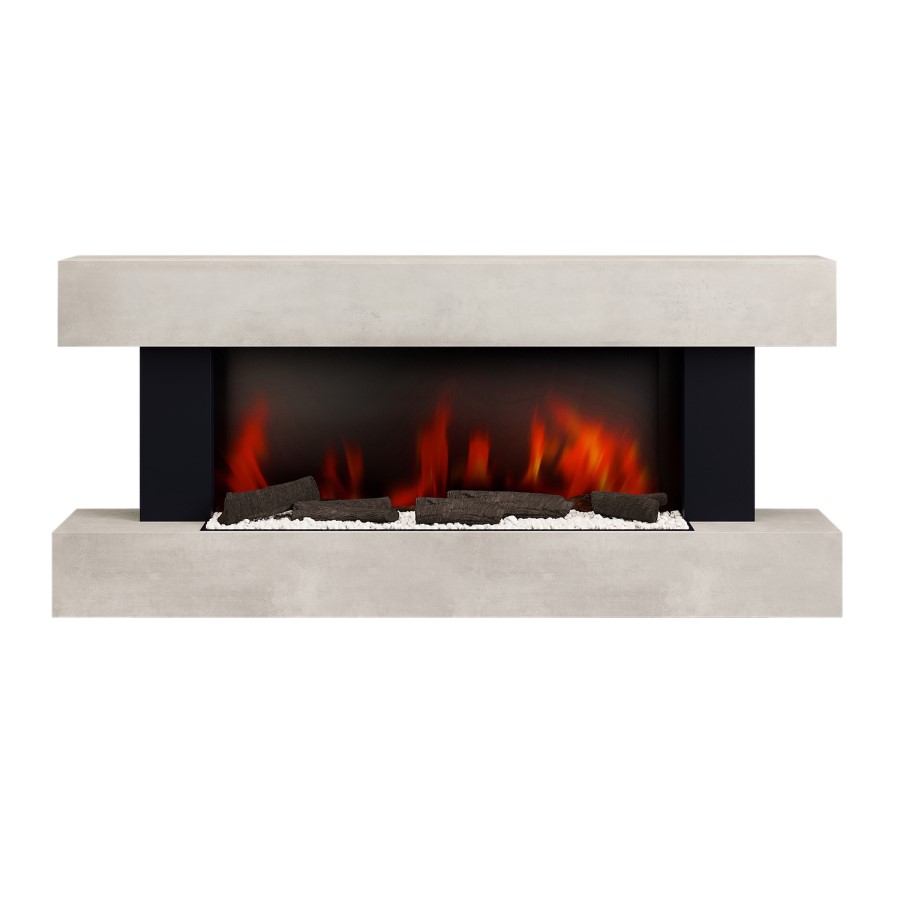 Stone-Effect Wall-Mounted Electric Smart Fire Place with Surround - 52 Inch - AmberGlo