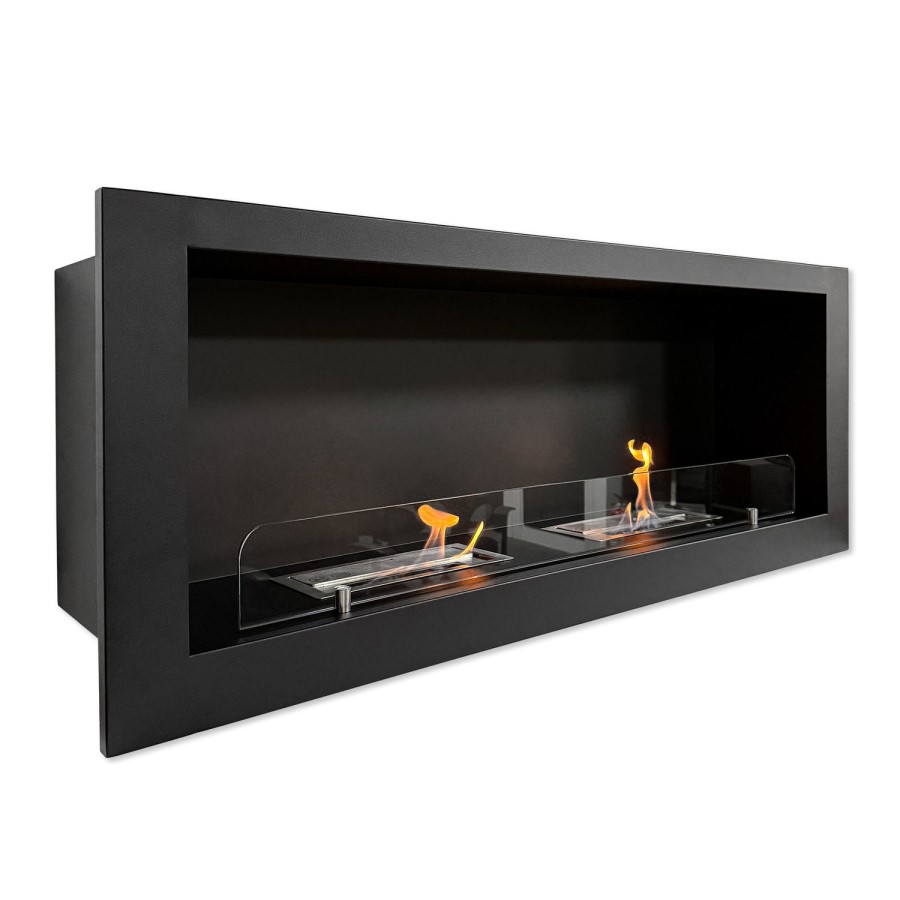 Bioethanol Media Wall Fireplace in Black - 50 Inch - AmberGlo