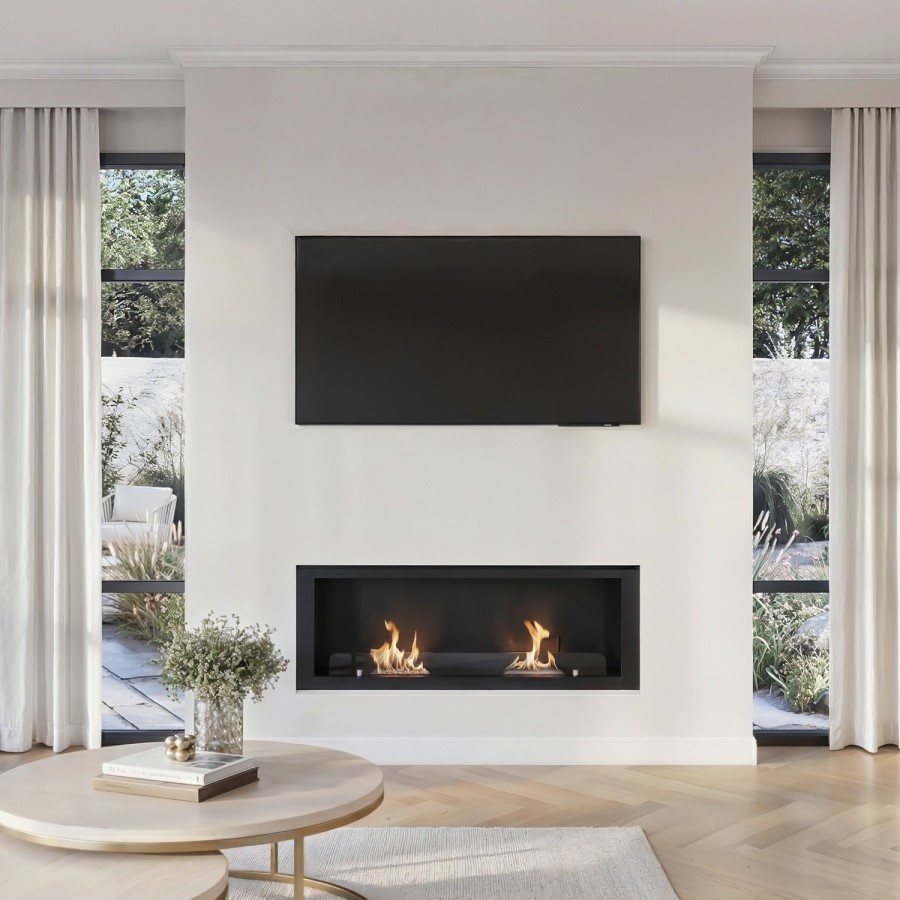 Bioethanol Media Wall Fireplace in Black - 50 Inch - AmberGlo