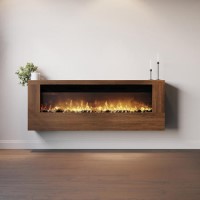 Wall-Mounted Electric Fire with Walnut Surround - 60 Inch - AmberGlo