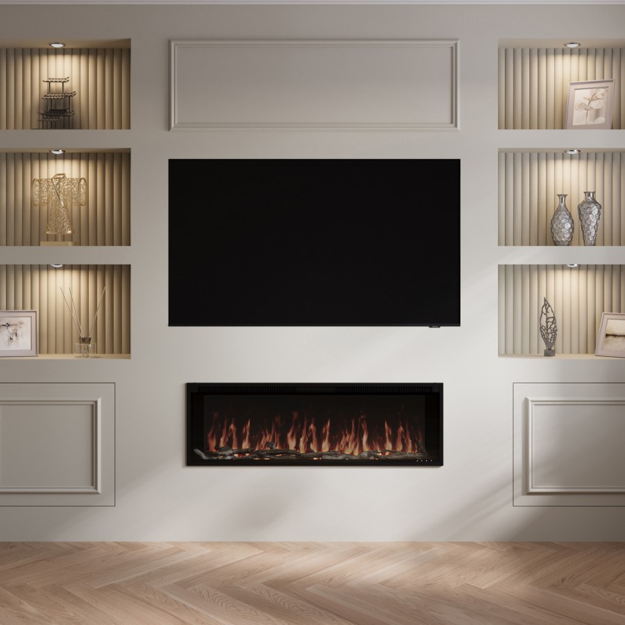 Black Slimline Inset Electric Media Wall Smart Fire Place - 50 Inch - AmberGlo