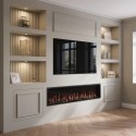 AGL098 Black Slimline Inset Electric Media Wall Smart Fire Place - 70 Inch - AmberGlo