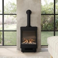 Small Electric Log Burner-Style Stove with Decorative Flue in Black - AmberGlo