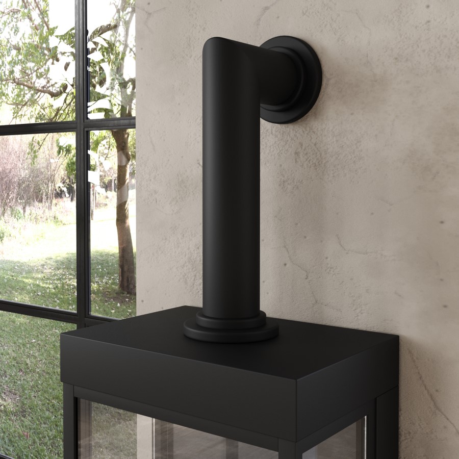 Small Electric Log Burner-Style Stove with Decorative Flue in Black - AmberGlo