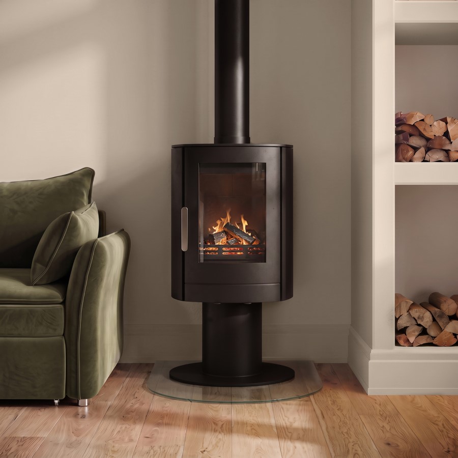 Floating 5.1kW Log Burner Multi-Fuel Stove in Black - AmberGlo