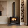 Freestanding 8.2kW Wide Log Burner Stove in Black - AmberGlo