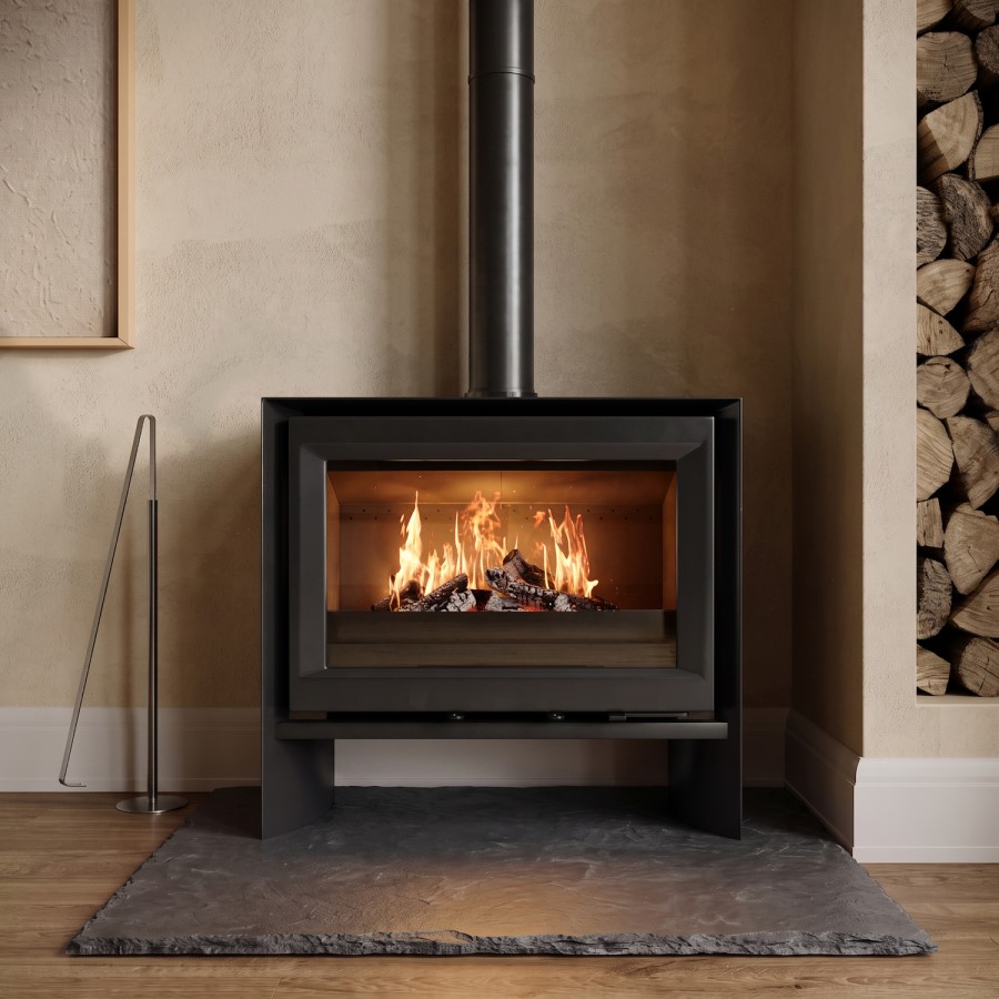 Freestanding 8.2kW Wide Log Burner Stove in Black - AmberGlo