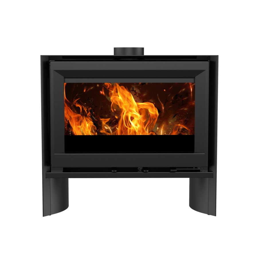 Freestanding 8.2kW Wide Log Burner Stove in Black - AmberGlo