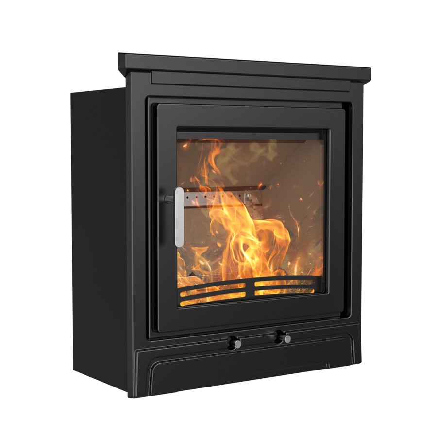 Semi-Inset 5.1kW Log Burner Stove In Black - AmberGlo