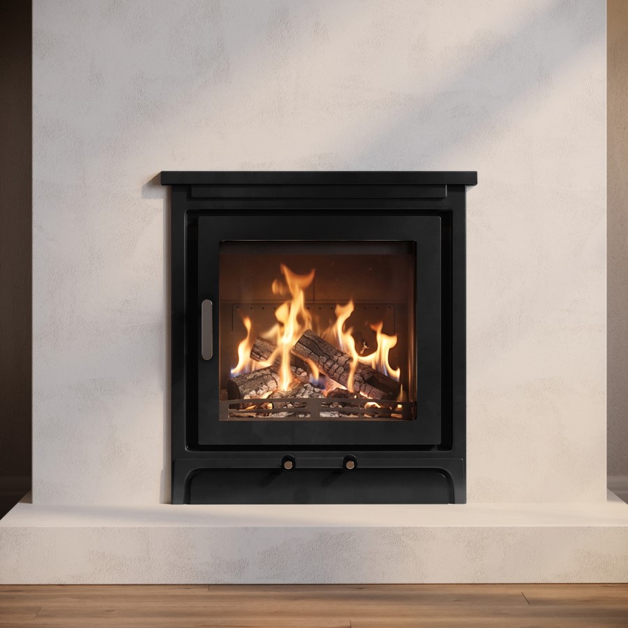 Semi-Inset 5.1kW Log Burner Stove In Black - AmberGlo