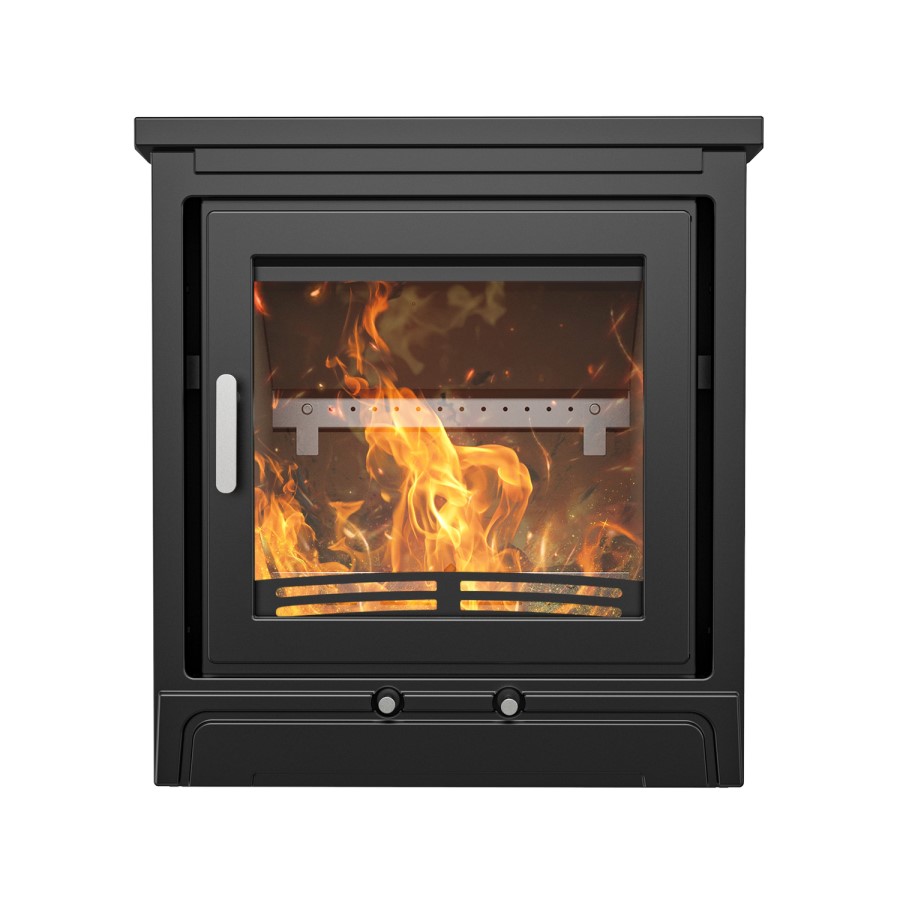 Semi-Inset 5.1kW Log Burner Stove In Black - AmberGlo