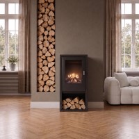 Freestanding 1.8kW Electric Log Burner Style Stove in Black with Log Store - AmberGlo