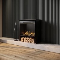 Freestanding 1.8kW Wide Electric Log Burner Style Stove in Black with Log Store - AmberGlo