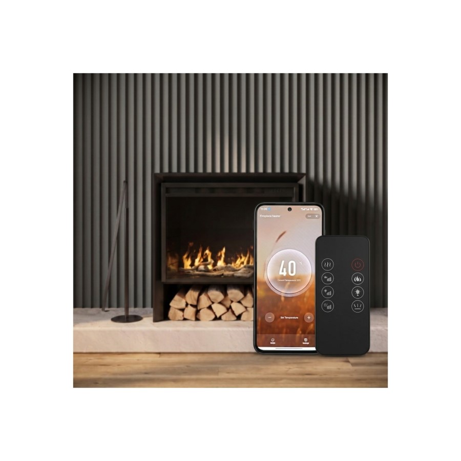 Freestanding 1.8kW Wide Electric Log Burner Style Stove in Black with Log Store - AmberGlo
