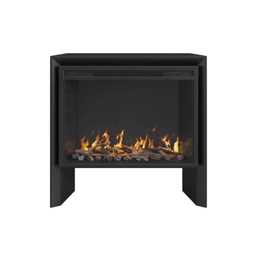 Freestanding 1.8kW Wide Electric Log Burner Style Stove in Black with Log Store - AmberGlo