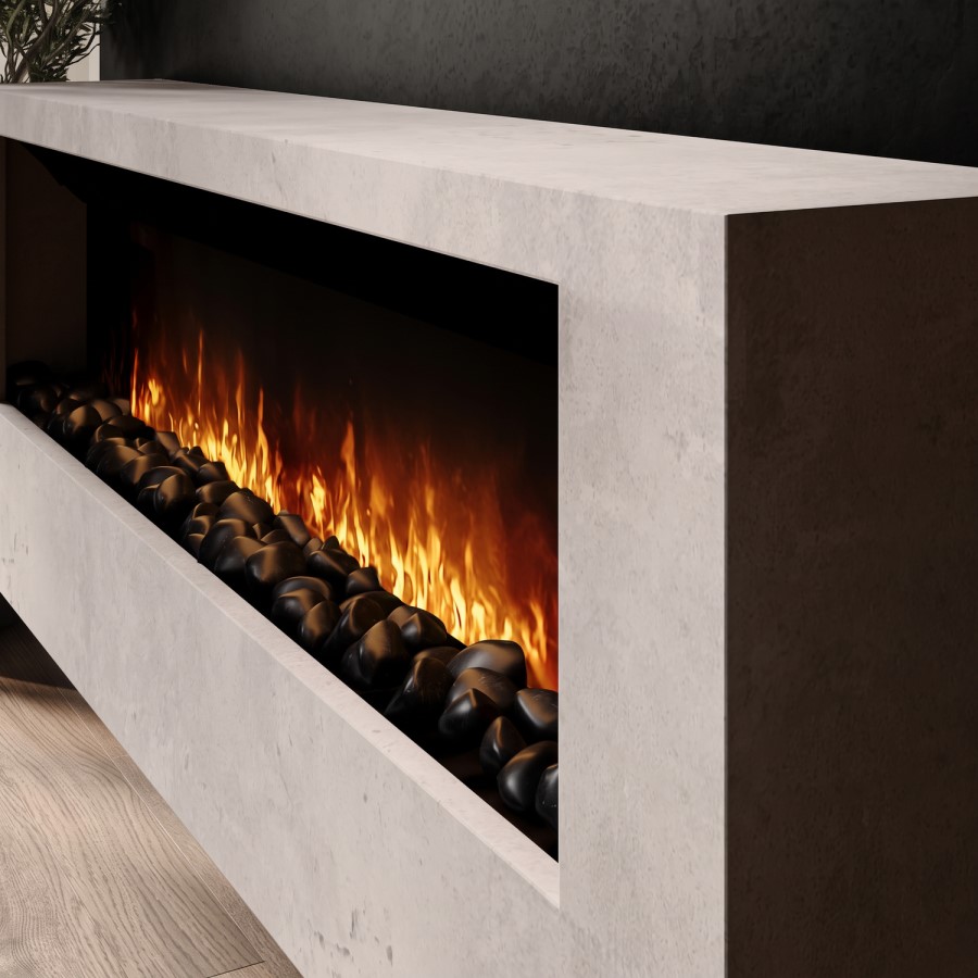 Wall-Mounted Electric Fire with Stone Effect Surround - 60 Inch - AmberGlo