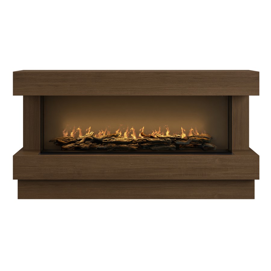 Freestanding Walnut 3-Sided Electric Fire with Logs - 60 Inch - AmberGlo
