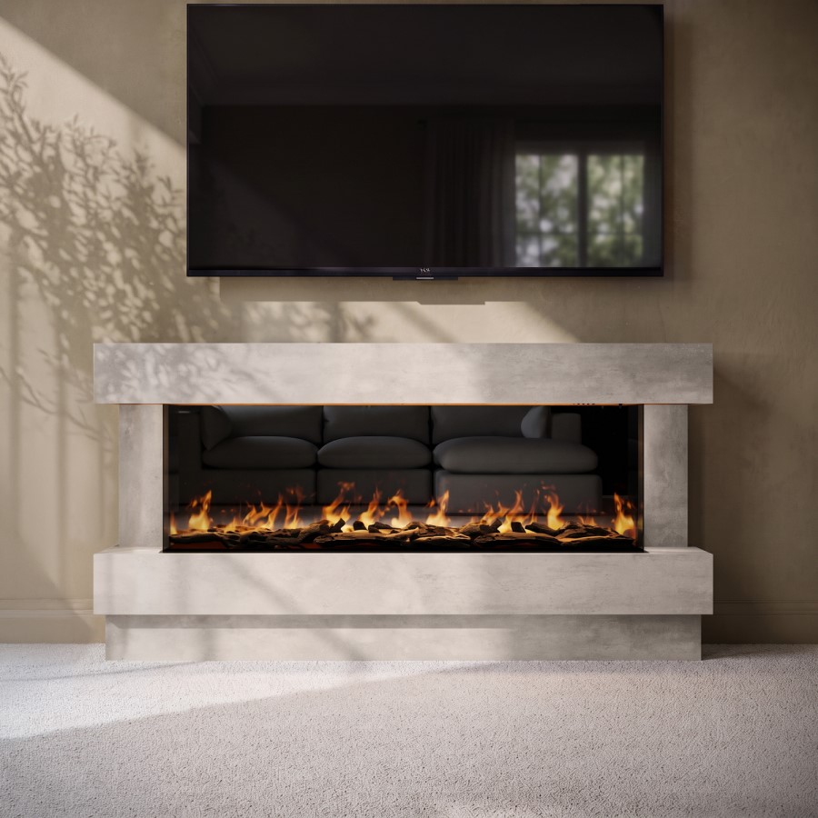 Freestanding Stone Effect 3-Sided Electric Fire with Logs - 60 inch - AmberGlo