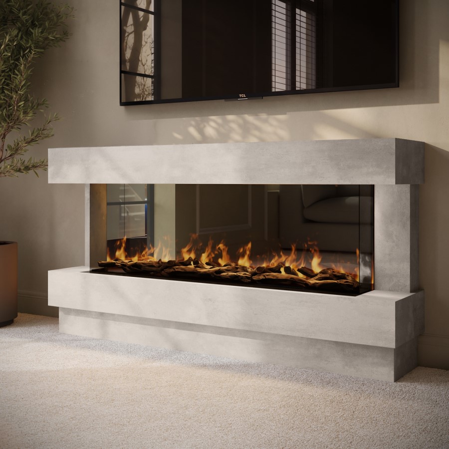 Freestanding Stone Effect 3-Sided Electric Fire with Logs - 60 inch - AmberGlo