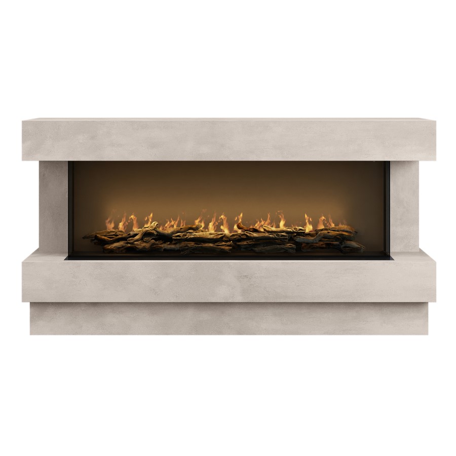 Freestanding Stone Effect 3-Sided Electric Fire with Logs - 60 inch - AmberGlo