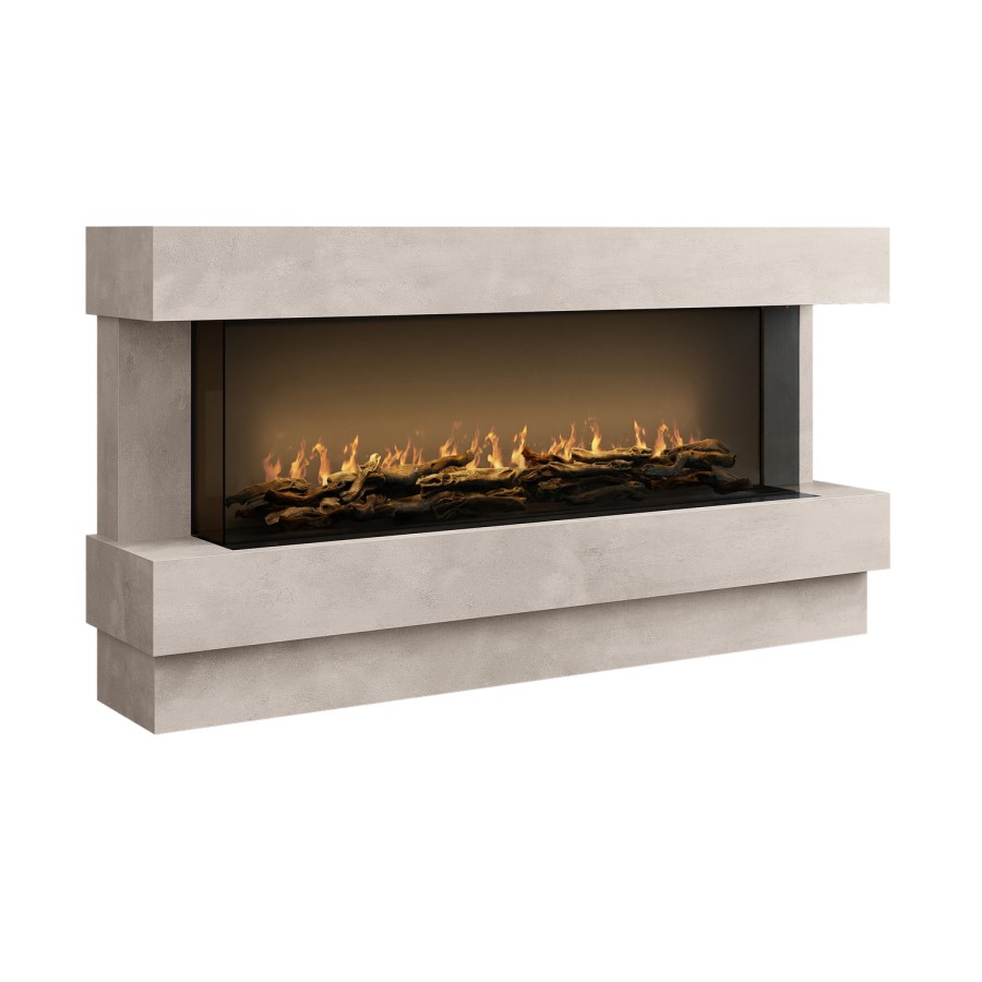 Freestanding Stone Effect 3-Sided Electric Fire with Logs - 60 inch - AmberGlo