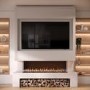 Self Build Media Wall with Black 3-Sided Inset Electric Fire with Log Store - 50 Inch - AmberGlo