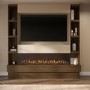 Self Build Walnut Media Wall with Black 3-Sided Inset Electric Fire with Shelving - 50 Inch - AmberGlo
