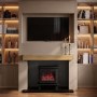 Self Build Media Wall with Electric Log Burner Stove with Oak Beam - AmberGlo
