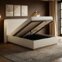 Cream Upholstered Double Ottoman Bed with Curved Headboard - Adelyn