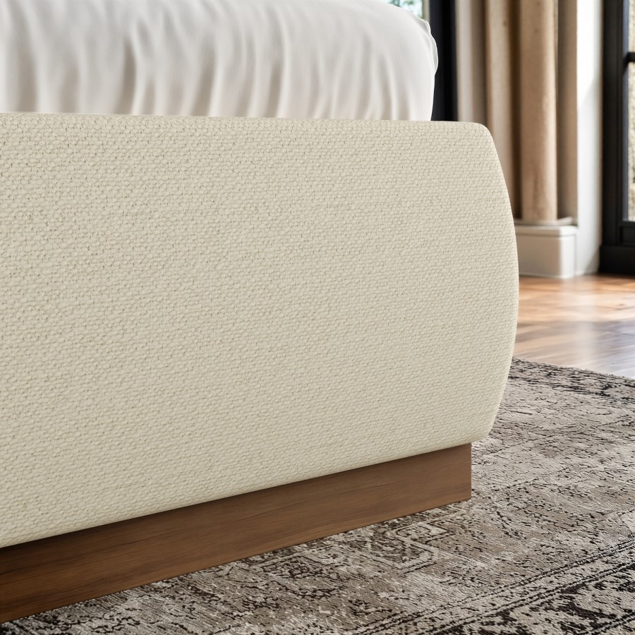 Cream Upholstered Double Ottoman Bed with Curved Headboard - Adelyn