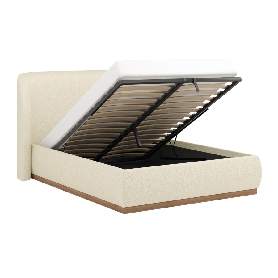 Cream Upholstered Double Ottoman Bed with Curved Headboard - Adelyn